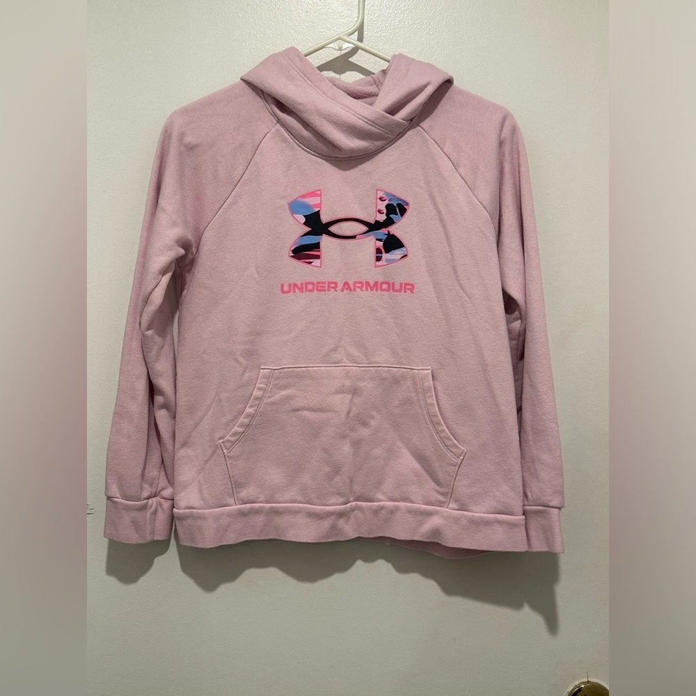 Under Armour Girl's Rival Fleece Big Logo Hoodie Pink Youth XL